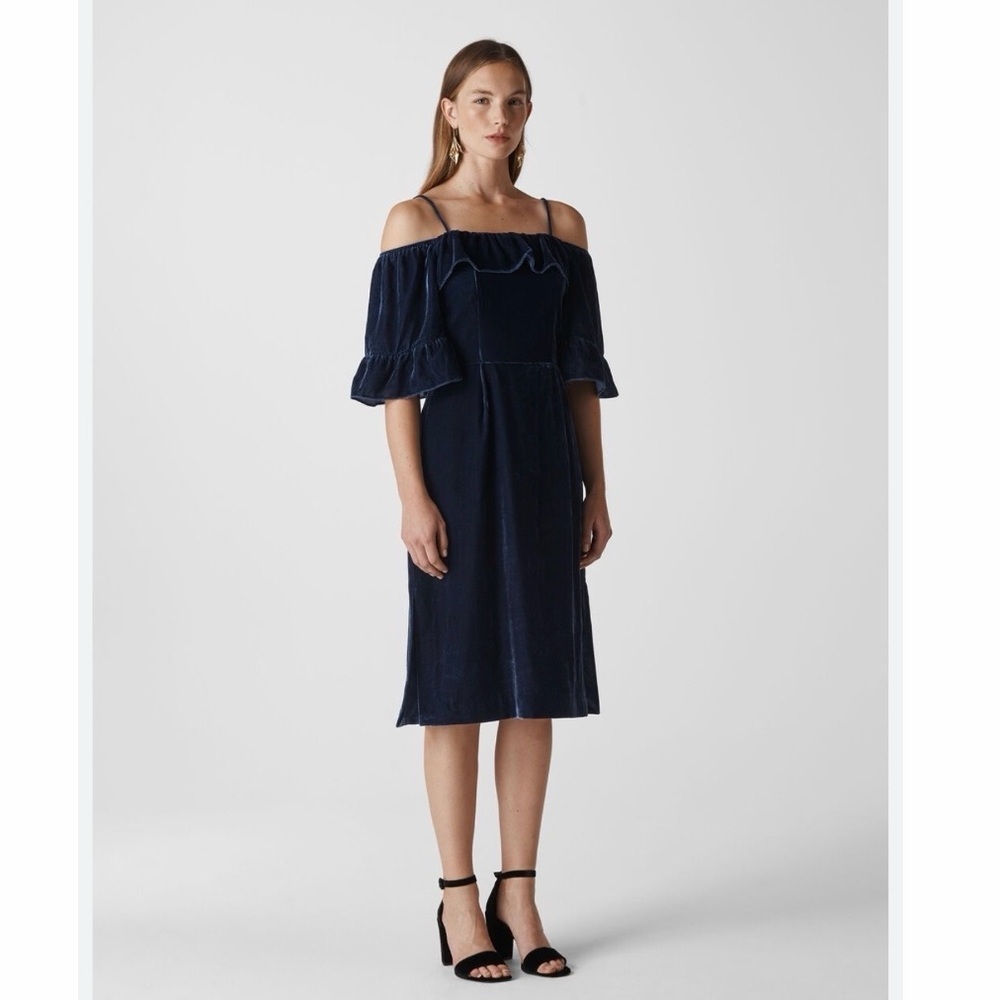 Whistles Navy Velvet Bardot Dress size us 8
